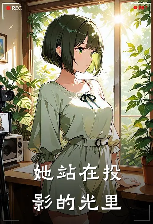 她站在投影的光里